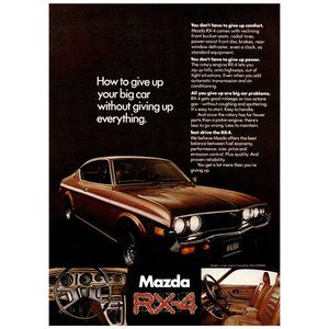 1974 Mazda RX-4 2 Door Coupe Sports Car Vintage Print Ad Man Cave Classic Decor